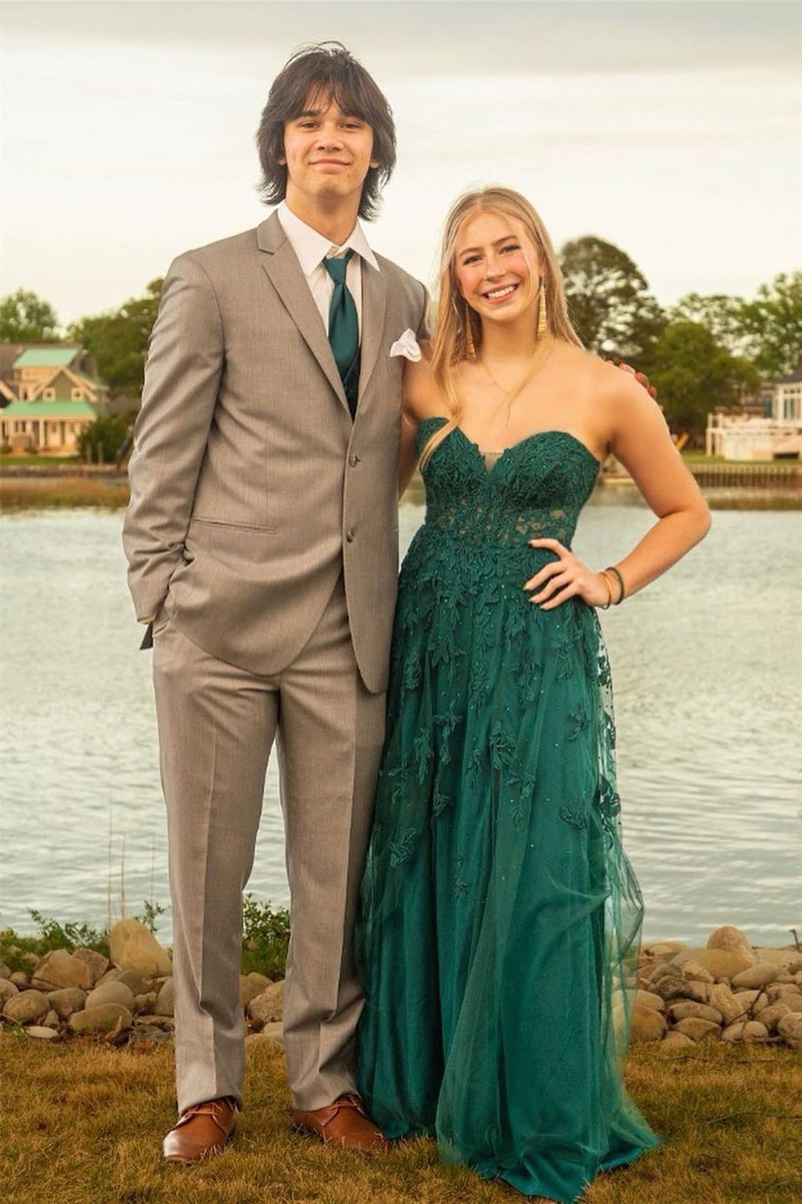 Floral Hot Pink 2024 Prom Dresses A-line Long Strapless Appliques - MyChicDress