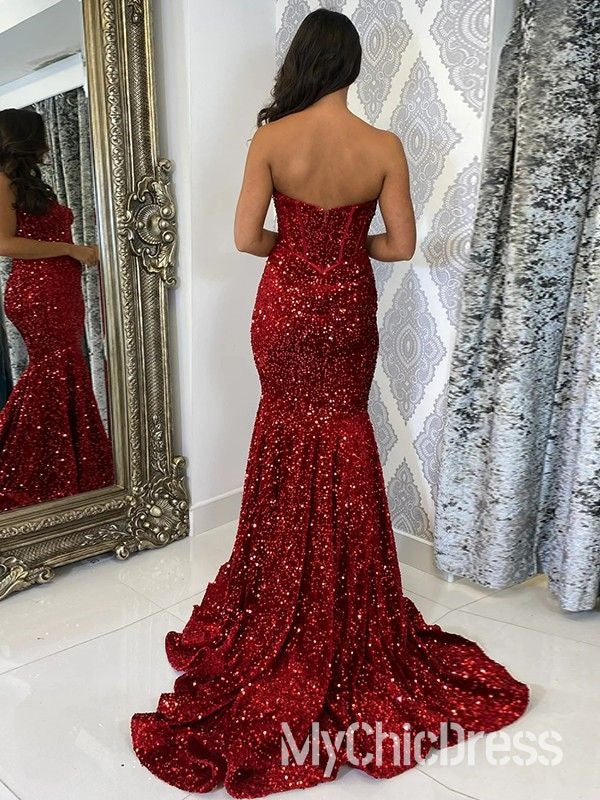 Fully Glitter Sequins Prom Dress Sweetheart Strapless Formal Gowns