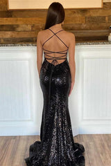 Glitter Black 2024 UK Prom Dress Deep V Neck Long Evening Dress Sequins MyChicDress