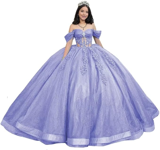 Glitter Lavender Vestidos De 15 Anos Tulle Illusion Quinceanera Dresses - MyChicDress
