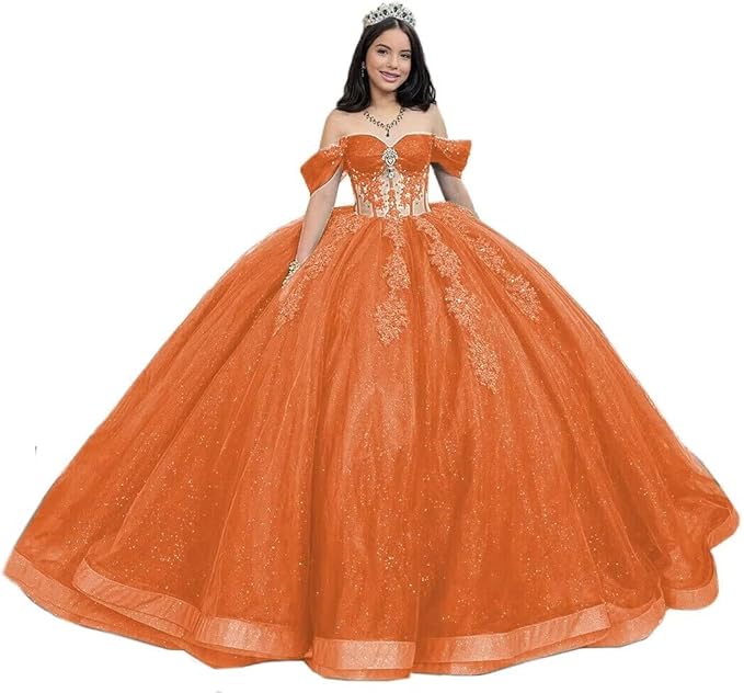 Glitter Orange Vestidos De 15 Anos Tulle Illusion Quinceanera Dresses - MyChicDress