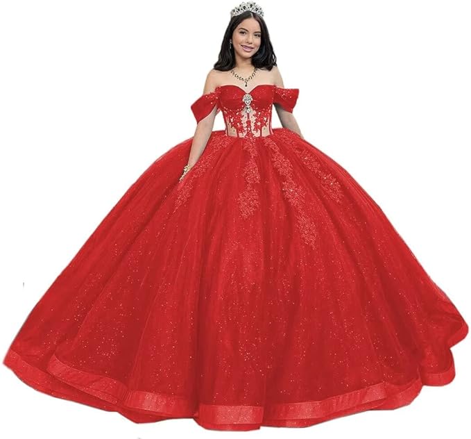 Glitter red Vestidos De 15 Anos Tulle Illusion Quinceanera Dresses - MyChicDress