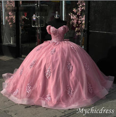Glitter Ball Gown Vintage Pink Quinceanera Dresses Lace Off the Shoulder with Bow