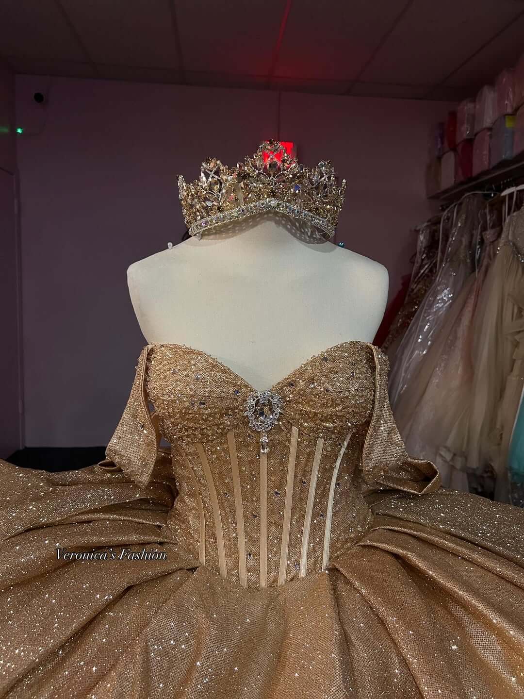 Glitter Birthday 15 Gold Quinceanera Dresses for Girls