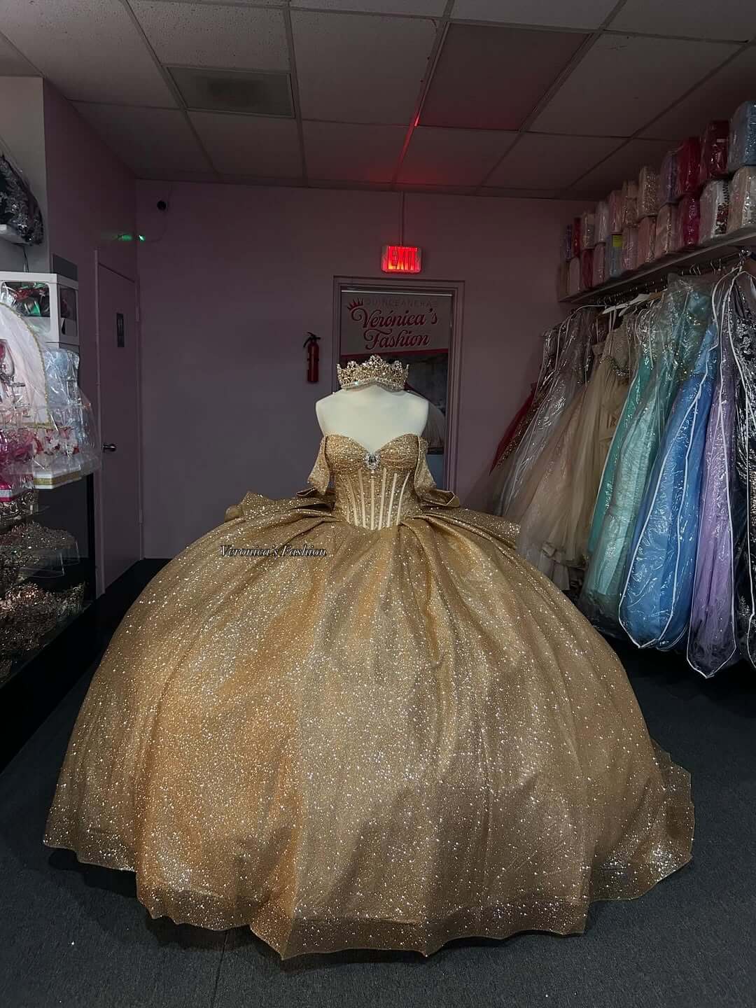 Glitter Birthday 15 Gold Quinceanera Dresses for Girls