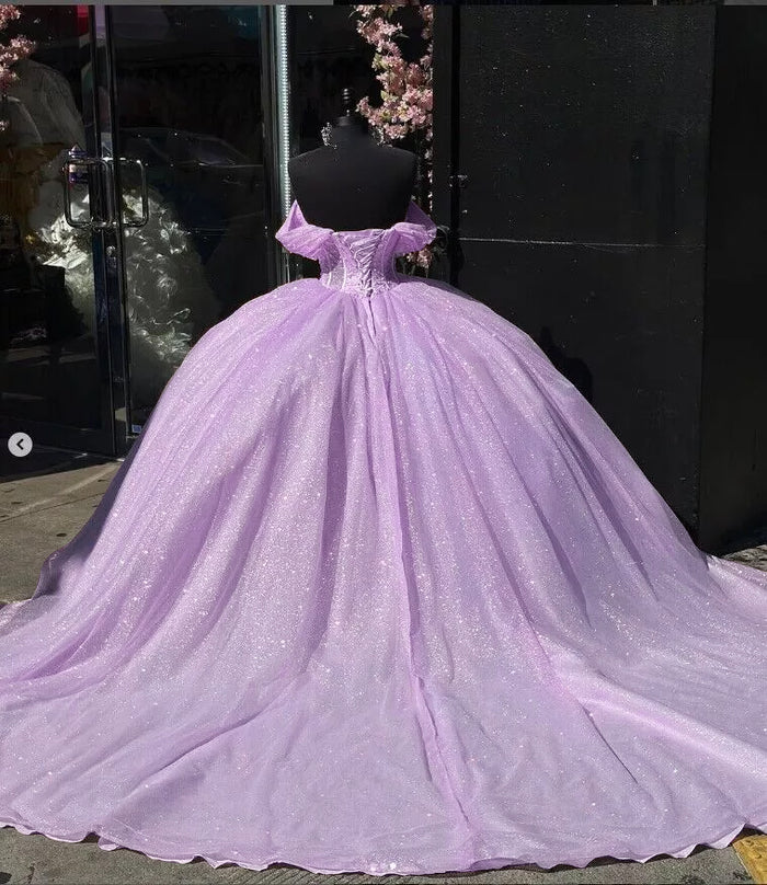 Glitter Pearls  Quinceanera lilac Dresses Ball Gowns Sweet 15 16 Birthday Dress