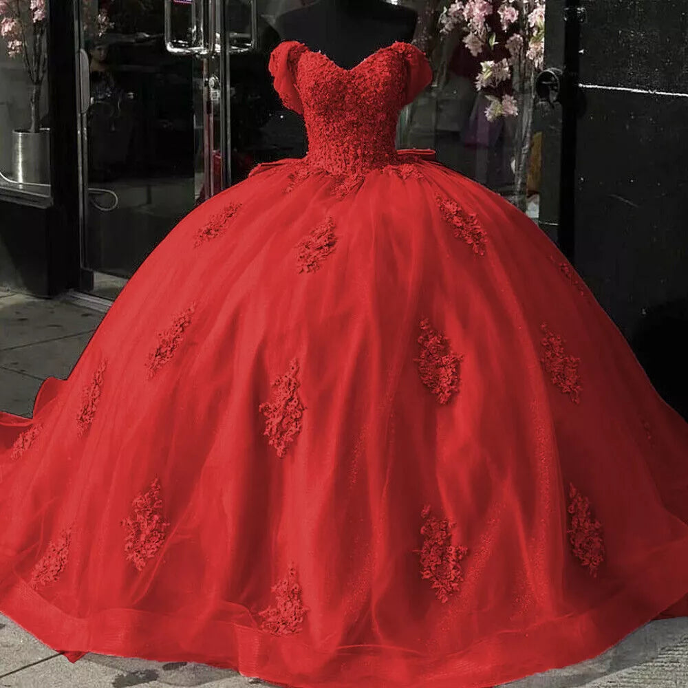 Vestido de baile com glitter vintage rosa vestidos quinceanera renda fora do ombro com laço