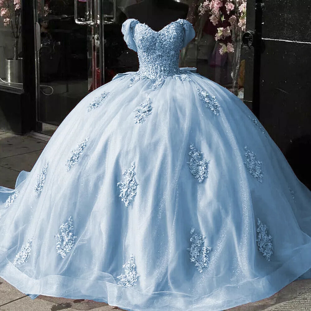 Vestido de baile com glitter vintage rosa vestidos quinceanera renda fora do ombro com laço