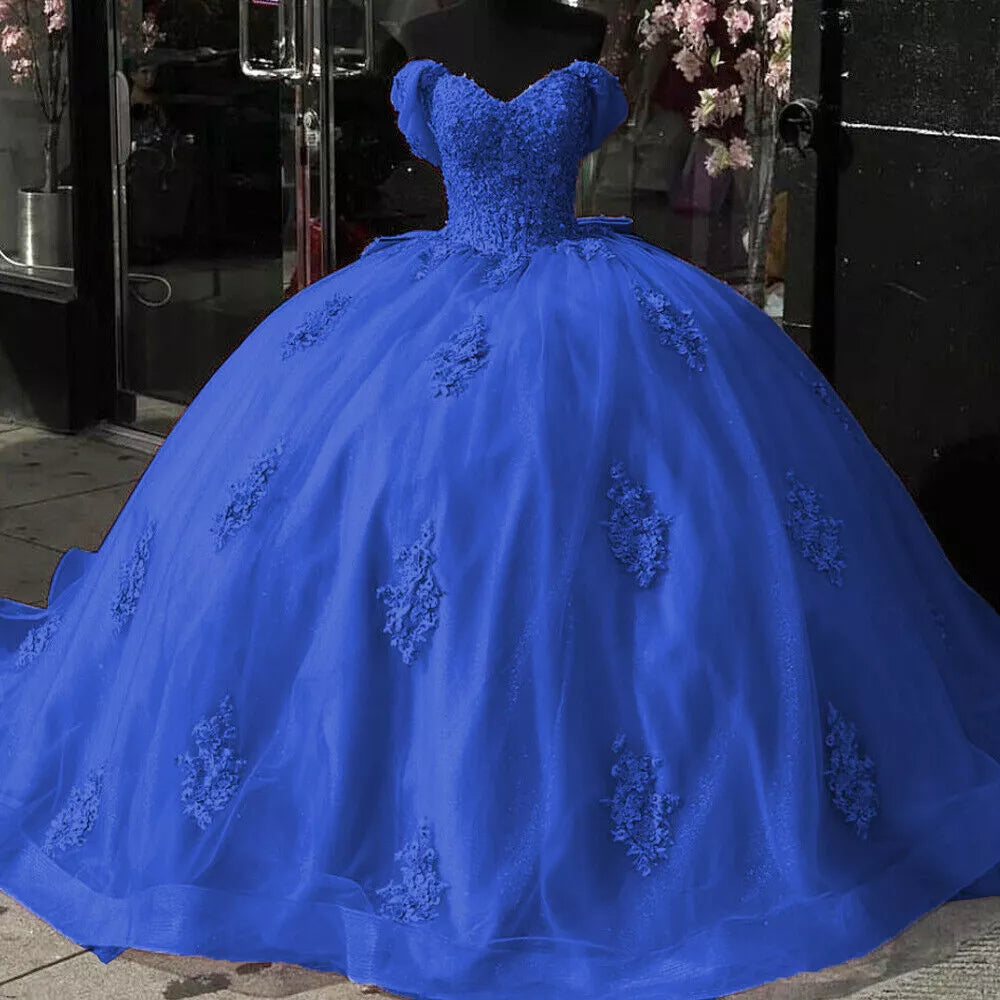 Vestido de baile com glitter vintage rosa vestidos quinceanera renda fora do ombro com laço