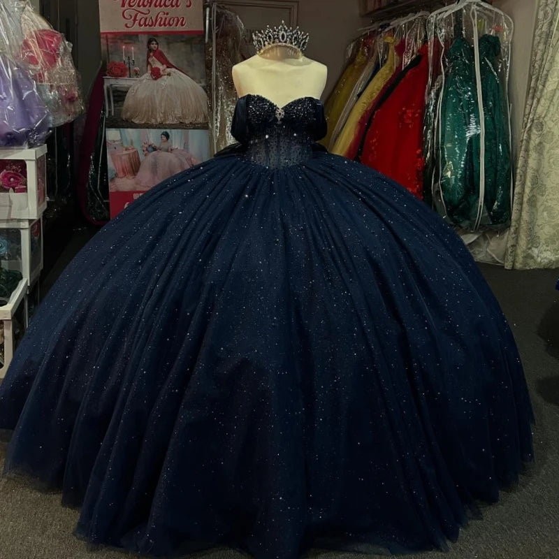 Navy blue ball gown quinceanera dress