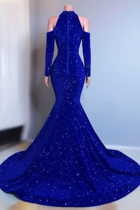 Royal Blue evening gown with long sleeves