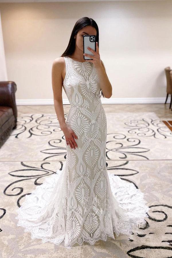 Gorgeous Mermaid Lace Wedding Dress Beach Sleeveless - MyChicDress