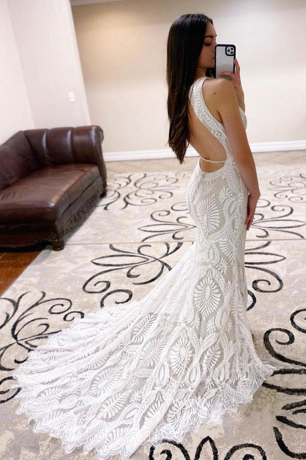 Mermaid Lace Wedding Dress Beach Sleeveless