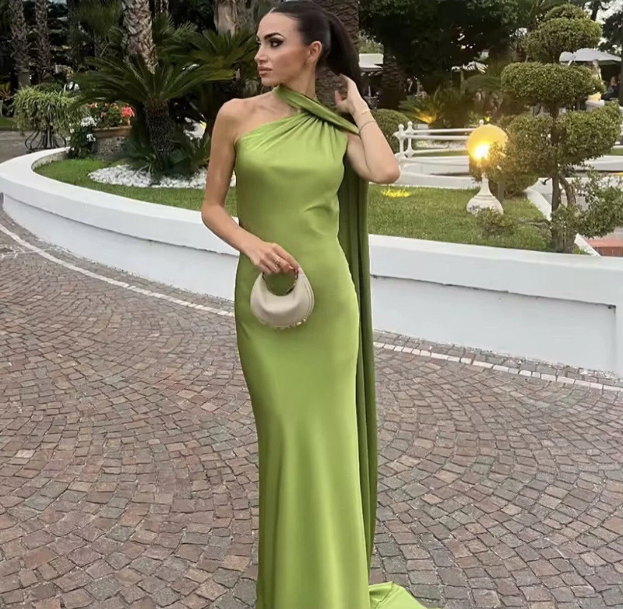 green-satin-black-tie-wedding-guest-dress-halter-maxi-dress-mychicdress