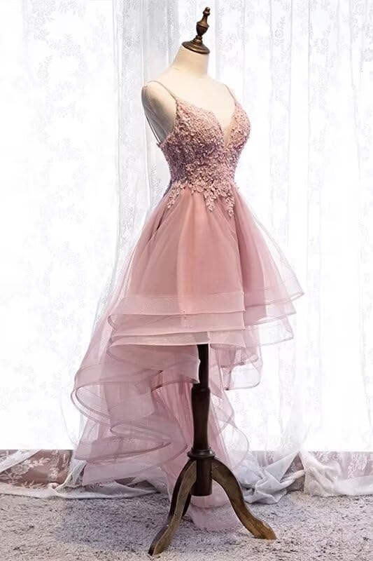 High Low pink Homecoming Dresses for Teens Short Glitter Quinceanera Dress Mychicdress
