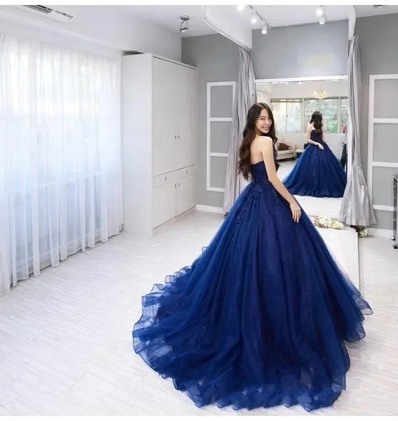 Hot 2024 Navy Blue Quinceanera Dresses For 15 Party Lace Applique Tulle Prom Dress MyChicDress