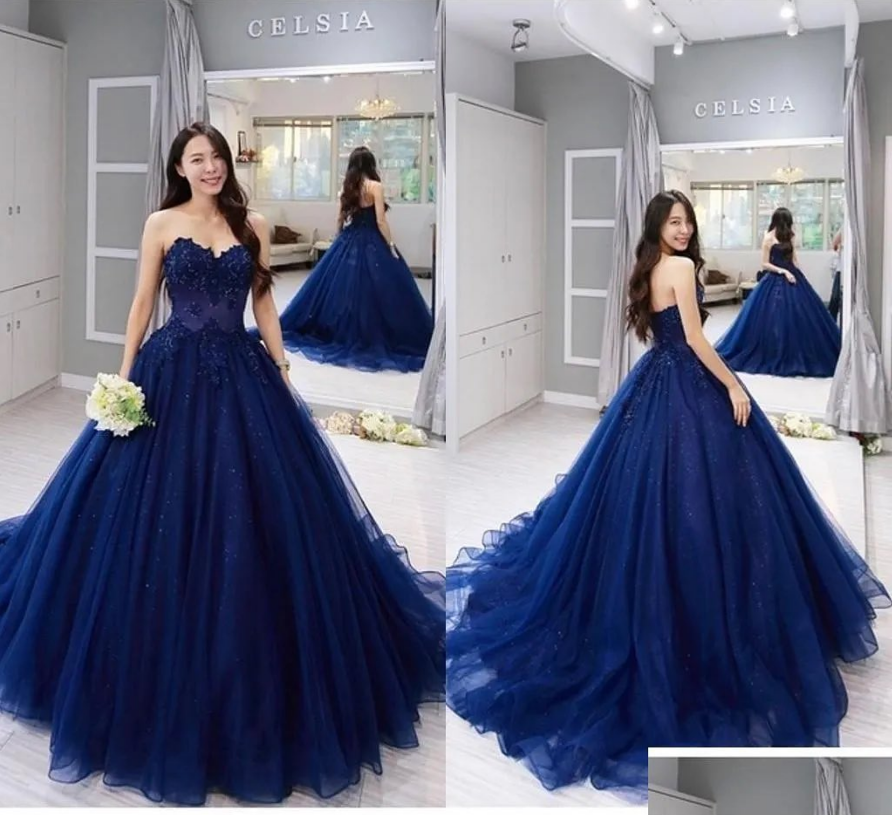 Hot 2024 Navy Blue Quinceanera Dresses For 15 Party Lace Applique Tulle Prom Dress MyChicDress