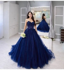 Hot 2024 Navy Blue Quinceanera Dresses For 15 Party Lace Applique Tulle Prom Dress MyChicDress