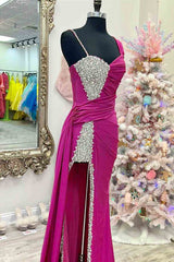 Hot Fuchsia Beaded Prom Dresses 2024 Long Sweetheart Formal Evening dress MyChicDress