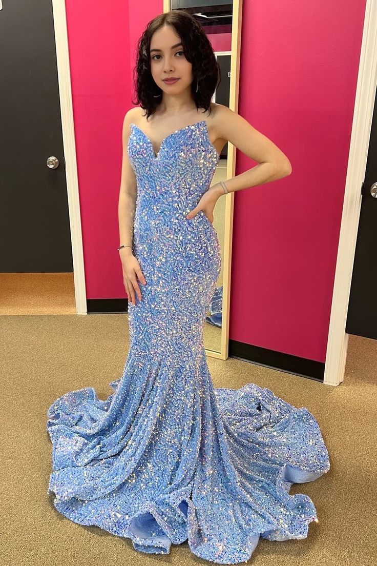 Hot blue Sequins Evening Dress Uk