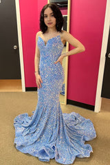 Hot blue Sequins Evening Dress Uk