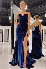 Hot Velvet Long Formal Dresses Royal Blue Prom Dress Mermaid Sweetheart MyChicDress