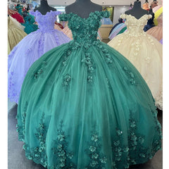 2024 Emerald Green Quinceanera Dresses 3D Flower Applique Vestidos De 15 Anos
