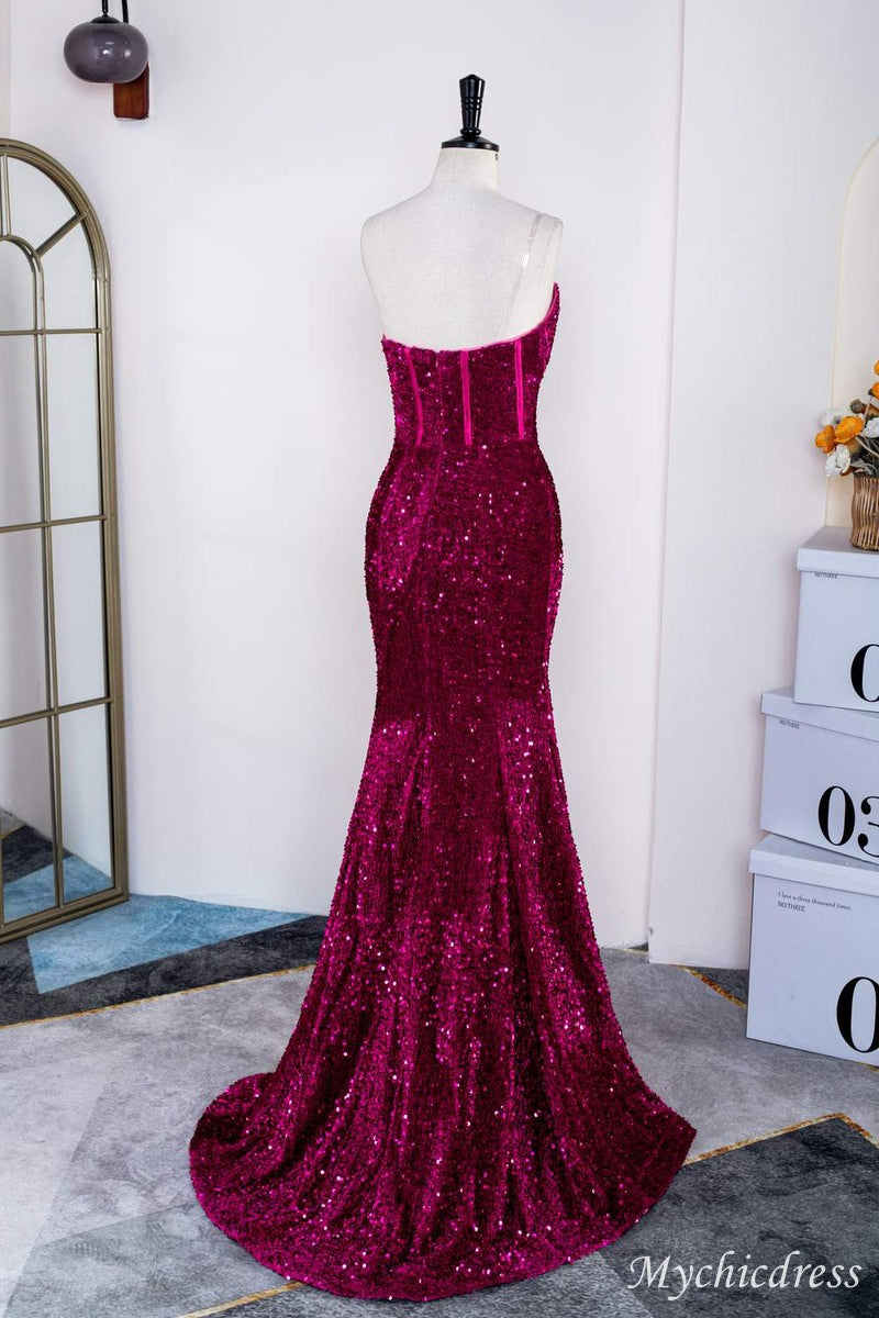 Hot Fuchsia Sequin Mermaid Prom Evening Dresses Magenta Sweetheart - MyChicDress