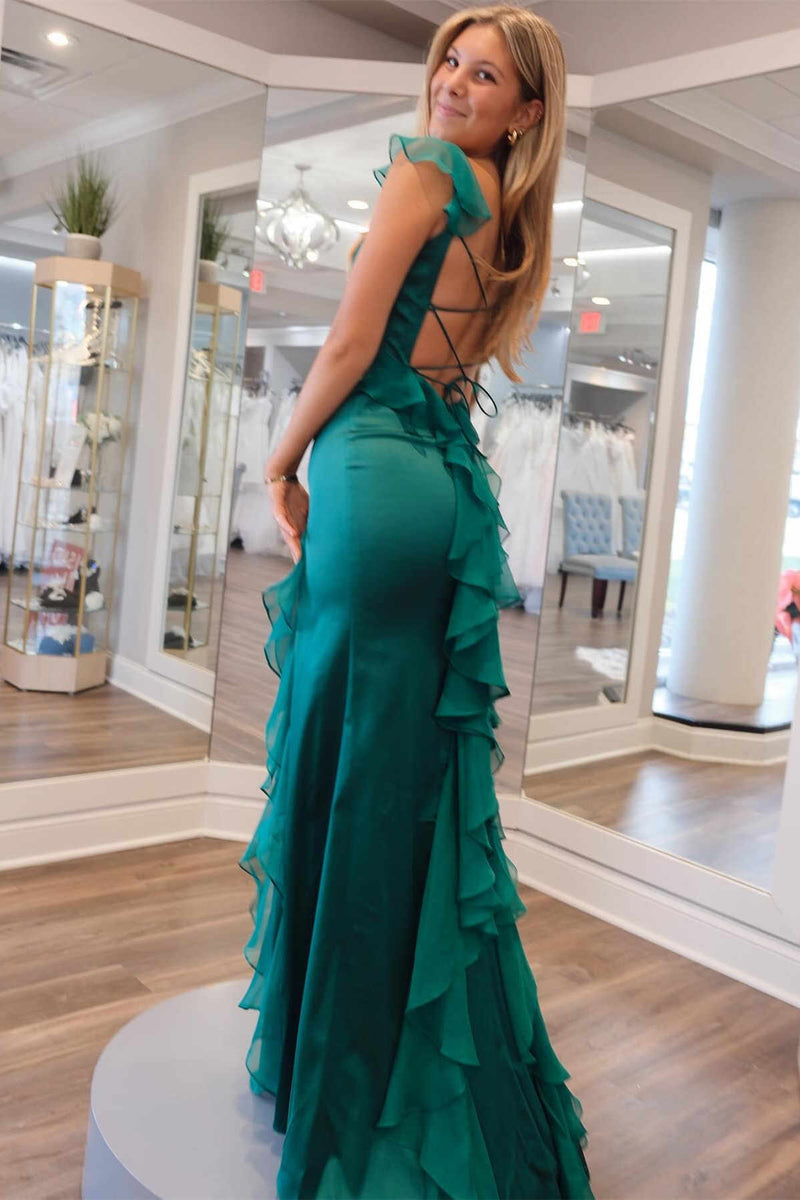 Hot Emerald Green Mermaid Wedding Guest Dresses with Split - MyChicDress