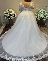 Hot Long Sleeves Plus Size Wedding Dress Tulle Lace Off the Shoulder