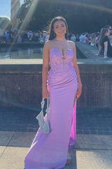 Hot Mermaid Lilac Prom Dresses V-neck Appliques Ruched Formal Dress Online