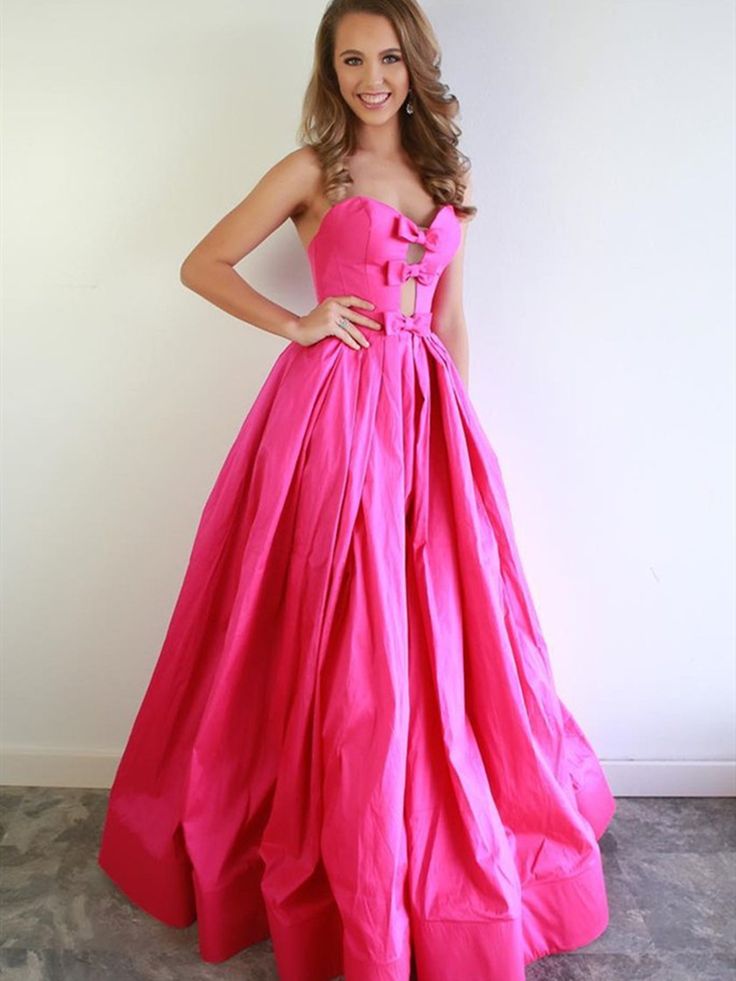 Pink Formal Evening Dresses Satin Strapless Prom Dresses Long