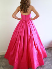 Pink Formal Evening Dresses Satin Strapless Prom Dresses Long