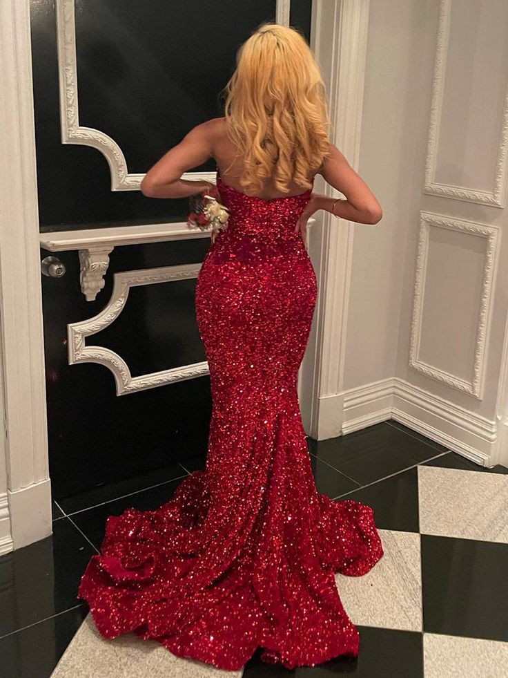 Hot Red Mermaid Sequins Evening Dress Uk Mychicdress