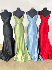 Hot Sale Lace Appliques V Neck Prom Dress Satin Double Straps