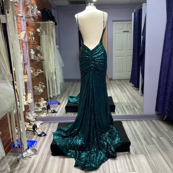 Hot Sequin Emerald Green Prom Dresses Backless Long Evening Dress - MyChicDress
