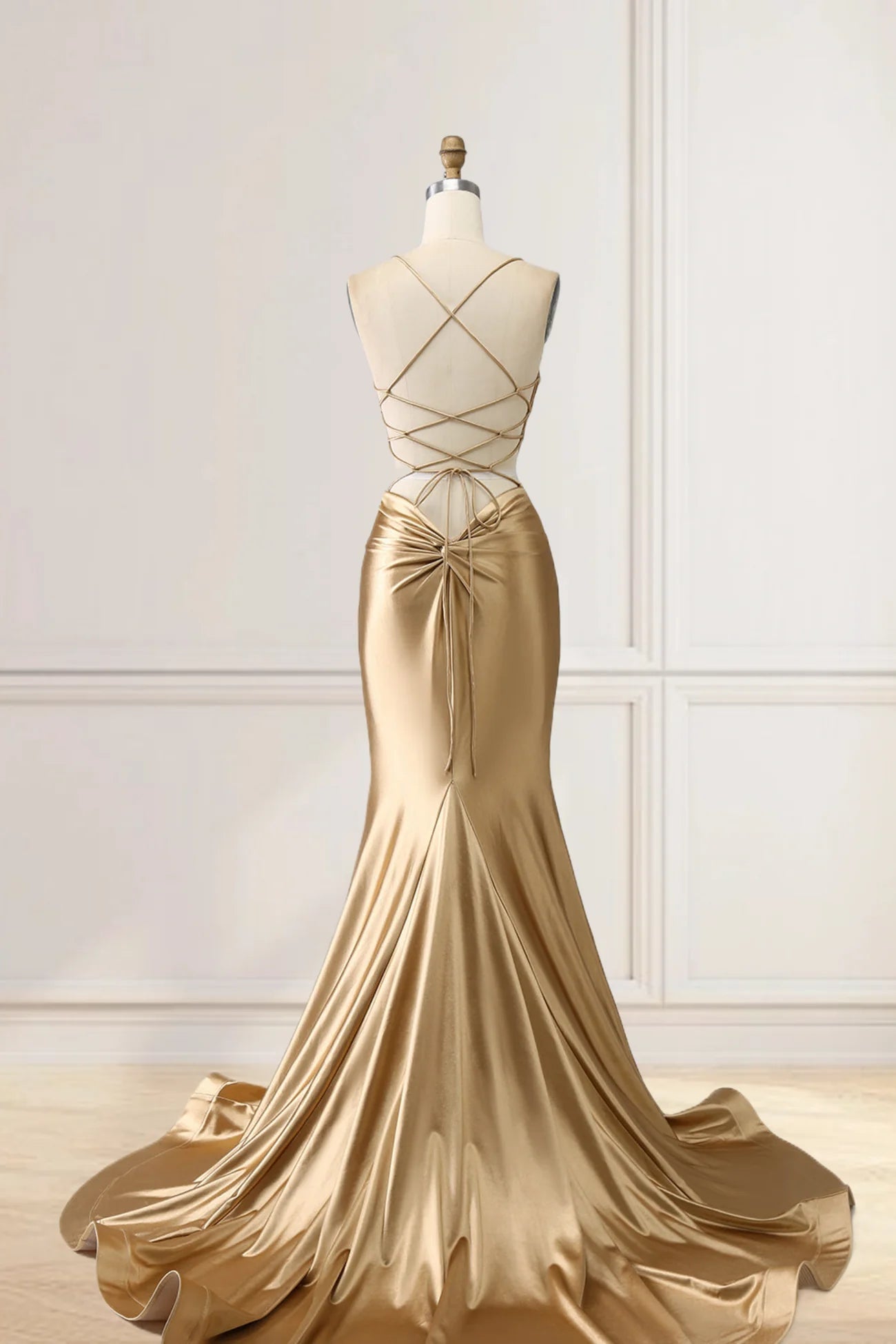 Hot Simple Gold Prom Dresses 2024 Satin Mermaid Formal Dress - MyChicDress