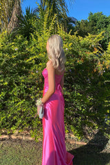 Hot Pink Appliques Lace Long Formal Gown Ruched - mychicdress