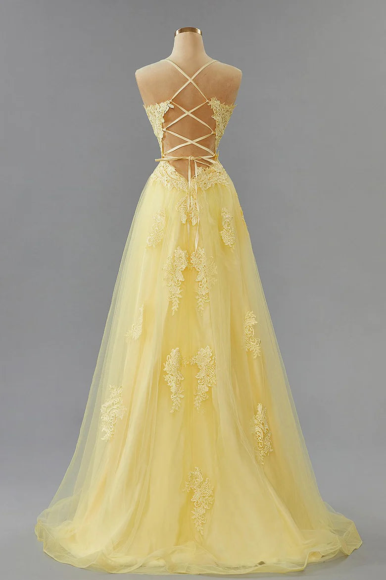 Vestidos de baile longos azuis claros com renda barata e costas abertas