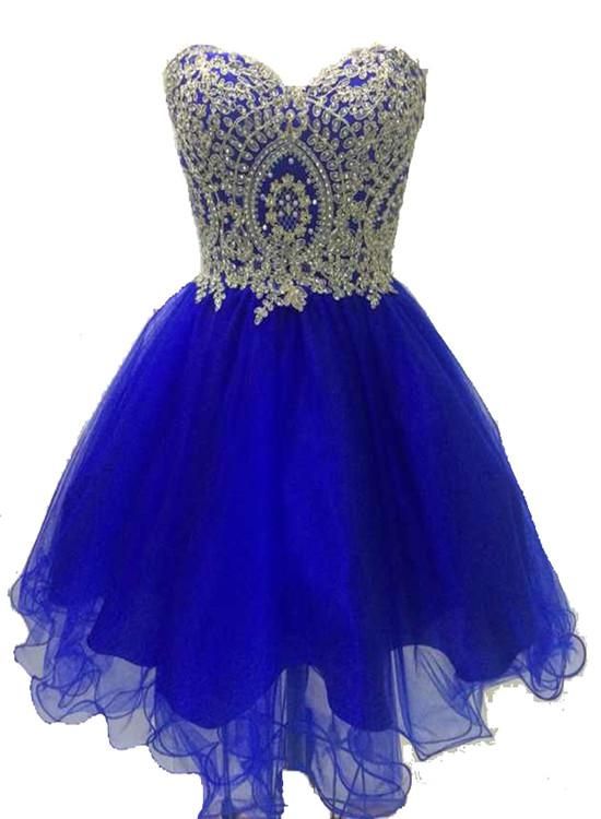 Lace Applique Short Blue Homecoming Dresses with Beaded - MyChicDress