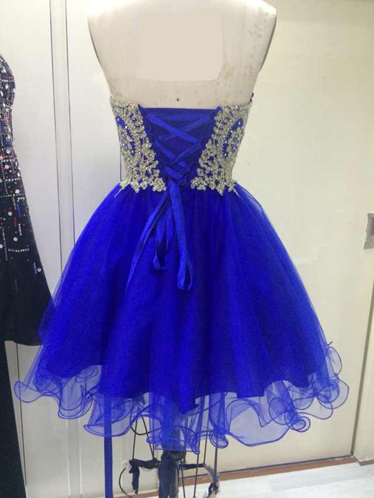 Lace Applique Short Blue Homecoming Dresses with Beaded - MyChicDress