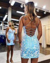 Vestidos curtos azuis justos de renda para adolescentes