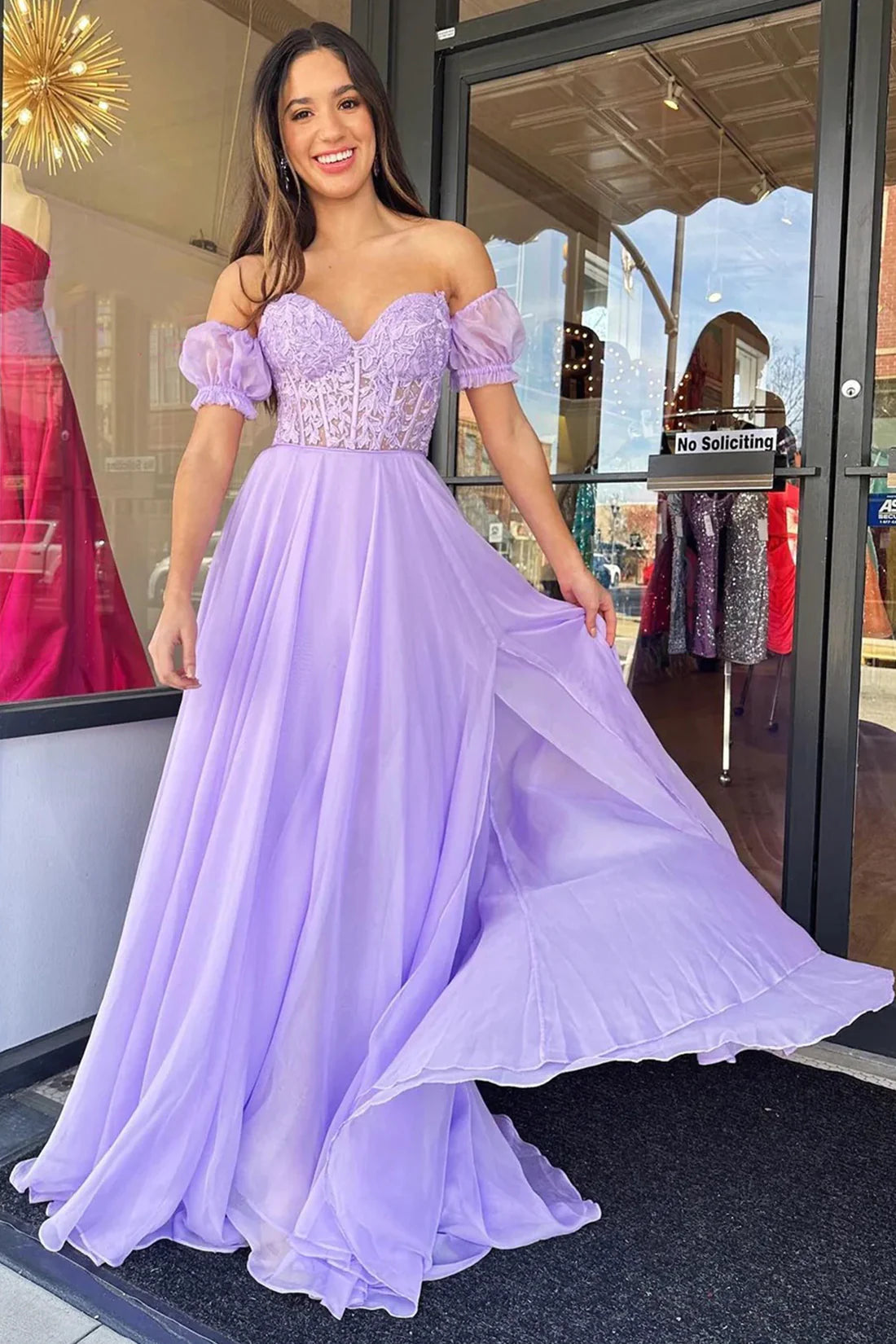 Lavender Lace Evening Dress Long Corset Party Prom Dress Plus size MyChicDress