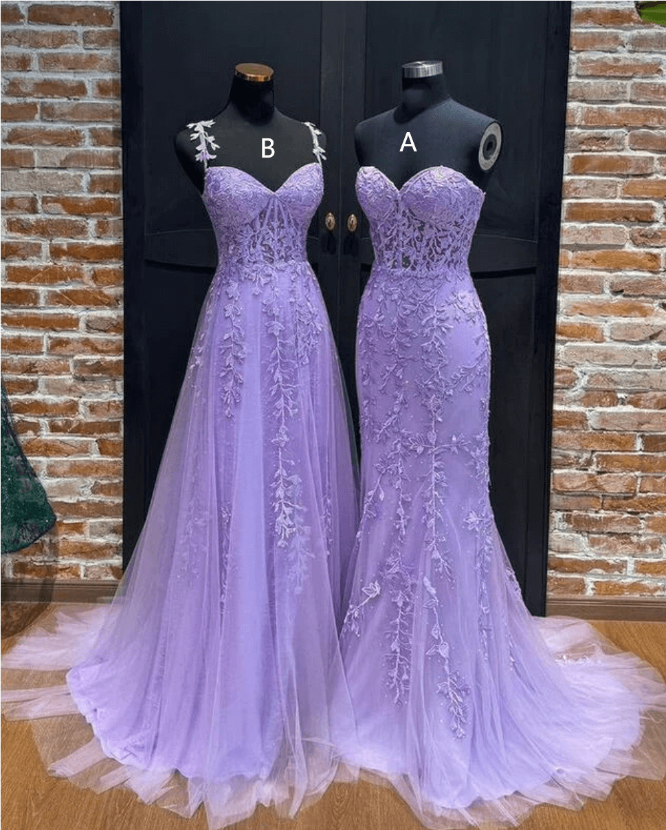 Leaf Lace Long Violet Purple Prom Dresses Corset Bodice - MyChicDress