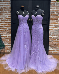 Leaf Lace Long Violet Purple Prom Dresses Corset Bodice