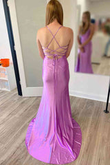 Lilac Long Evening Dress Sleeveless Cowl Neck Satin Prom Dress