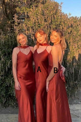 Long Rust Red Mismatch Bridesmaid Dress Boho Mermaid Wedding Guest Dress MyChicDress