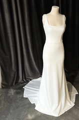 Long Simple Square Satin Ivory Wedding Dresses UK Mermaid MyChicDress