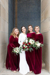 Long Sleeves Burgundy Velvet Bridesmaid Dresses for Fall Winter Wedding MyChicDress