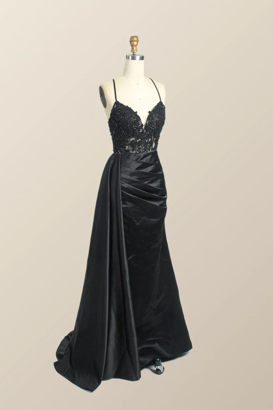 Long Mermaid Red Formal Dress Lace Straps Satin - MyChicDress